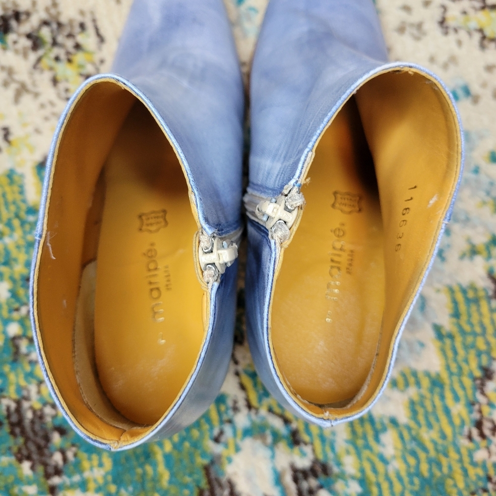 Maripé‎ Italian Leather Blue Washed Pointed Toe Ankle Boots, Size Womens 7 - Picture 8 of 11
